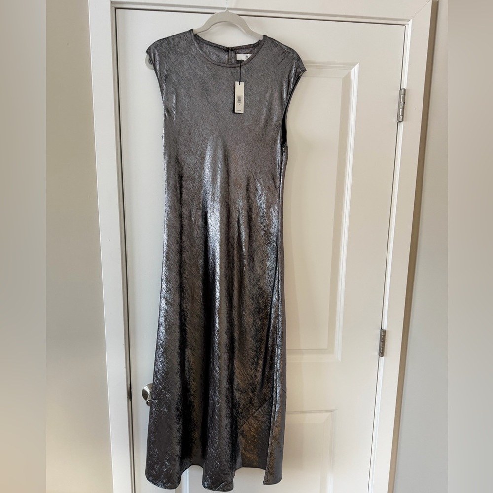 NWT Banana Republic Bias-Cut Satin Midi Dress Metallic Silver M - Picture 2 of 6